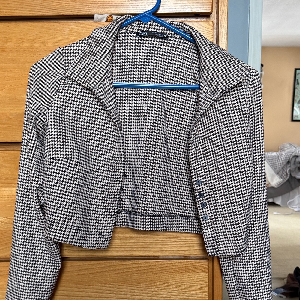 Zara Houndstooth Blazer in Black and White